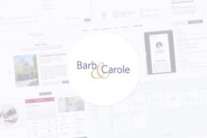 Barb & Carole's logo over screen capture of its website and interfaces the software running it.